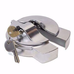 Heavy duty locking fuel cap cover for certain Peterbilt trucks.